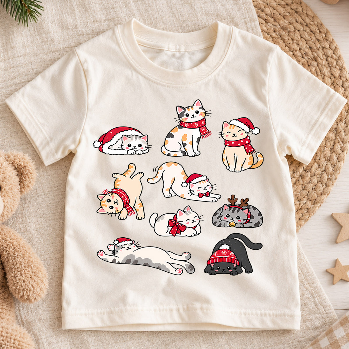 Cute Christmas Cats Shirt, Toddler Xmas Tee, Festive Kitty Holiday Outfit, Funny Cat Lover Kids Gift, Winter Holiday Top, Youth Shirt — product view 1
