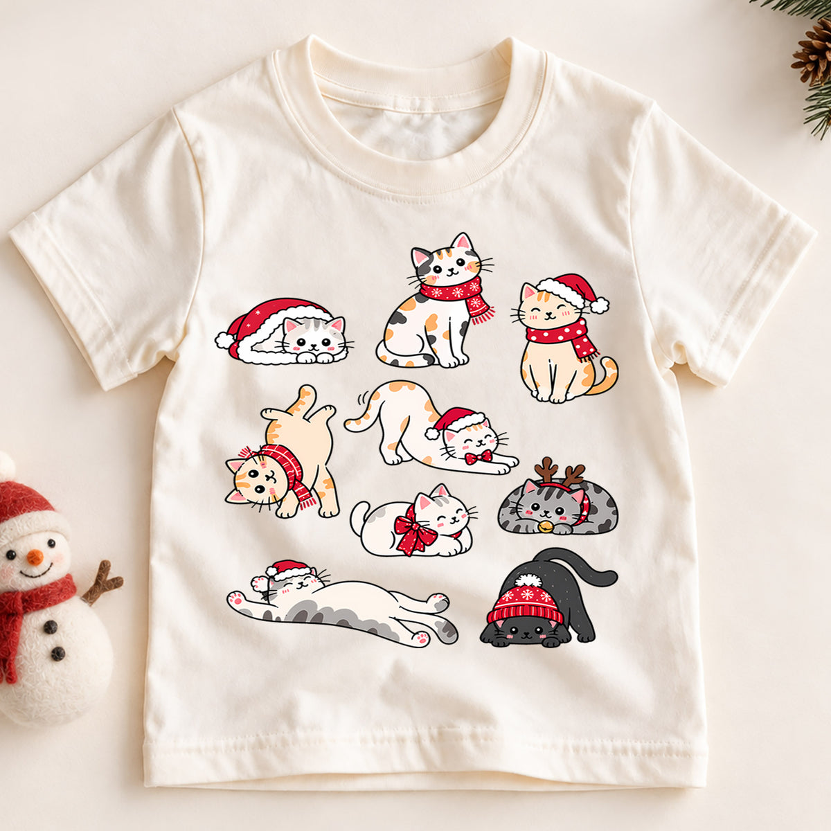 Cute Christmas Cats Shirt, Toddler Xmas Tee, Festive Kitty Holiday Outfit, Funny Cat Lover Kids Gift, Winter Holiday Top, Youth Shirt — product view 2