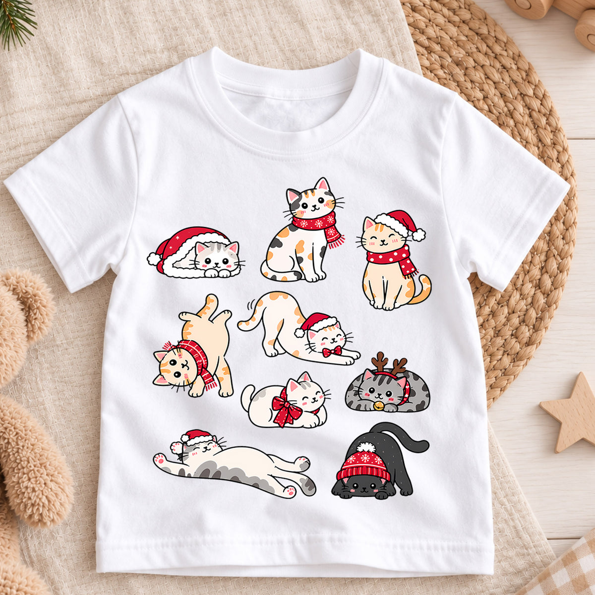 Cute Christmas Cats Shirt, Toddler Xmas Tee, Festive Kitty Holiday Outfit, Funny Cat Lover Kids Gift, Winter Holiday Top, Youth Shirt — product view 3