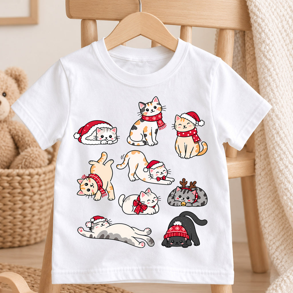 Cute Christmas Cats Shirt, Toddler Xmas Tee, Festive Kitty Holiday Outfit, Funny Cat Lover Kids Gift, Winter Holiday Top, Youth Shirt — product view 4