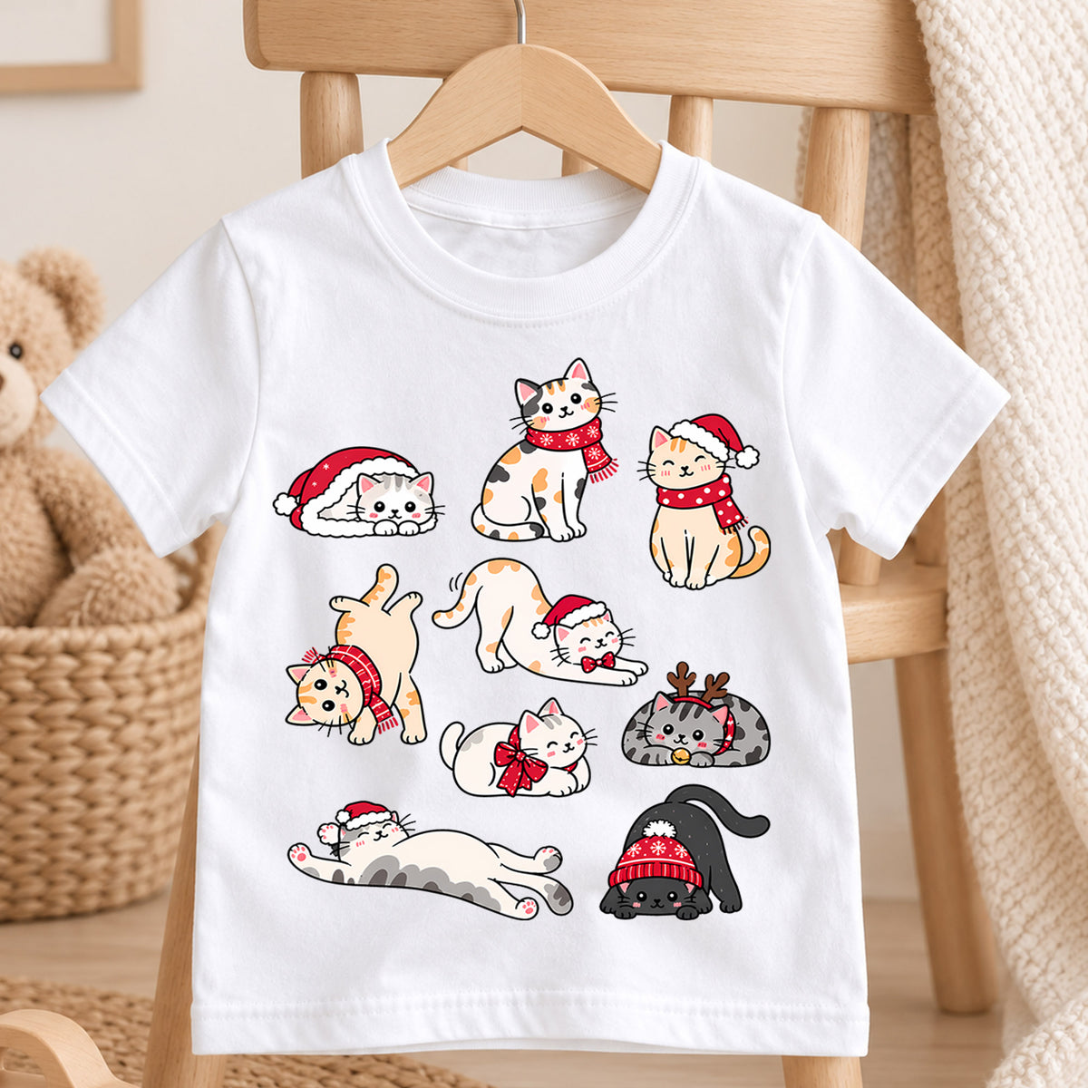 Cute Christmas Cats Shirt, Toddler Xmas Tee, Festive Kitty Holiday Outfit, Funny Cat Lover Kids Gift, Winter Holiday Top, Youth Shirt — product view 4