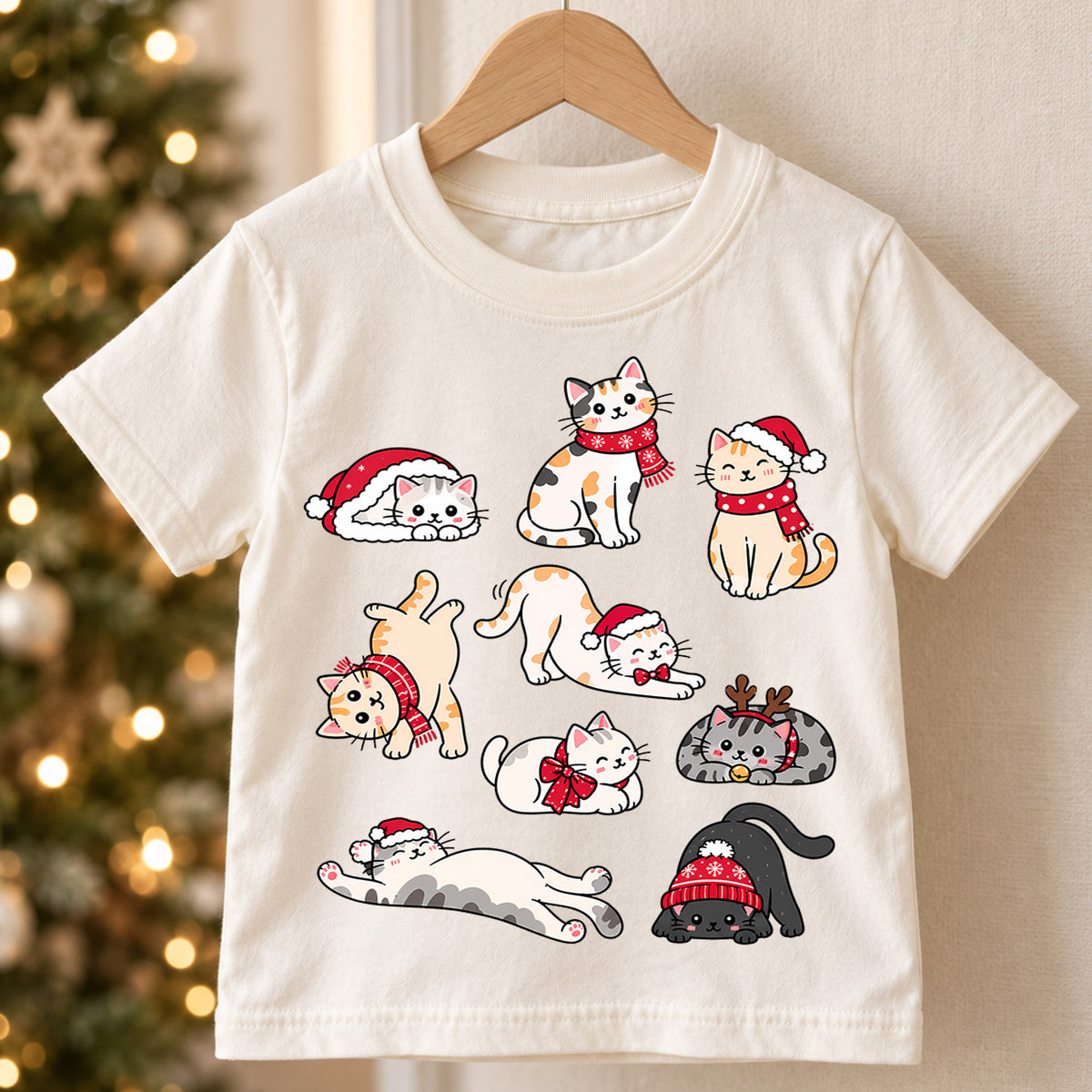 Cute Christmas Cats Shirt, Toddler Xmas Tee, Festive Kitty Holiday Outfit, Funny Cat Lover Kids Gift, Winter Holiday Top, Youth Shirt — product view 5