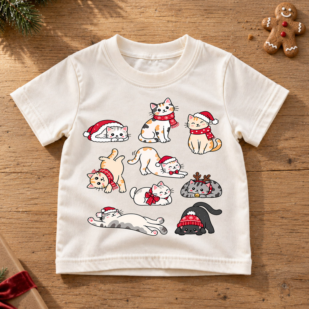 Cute Christmas Cats Shirt, Toddler Xmas Tee, Festive Kitty Holiday Outfit, Funny Cat Lover Kids Gift, Winter Holiday Top, Youth Shirt — product view 6
