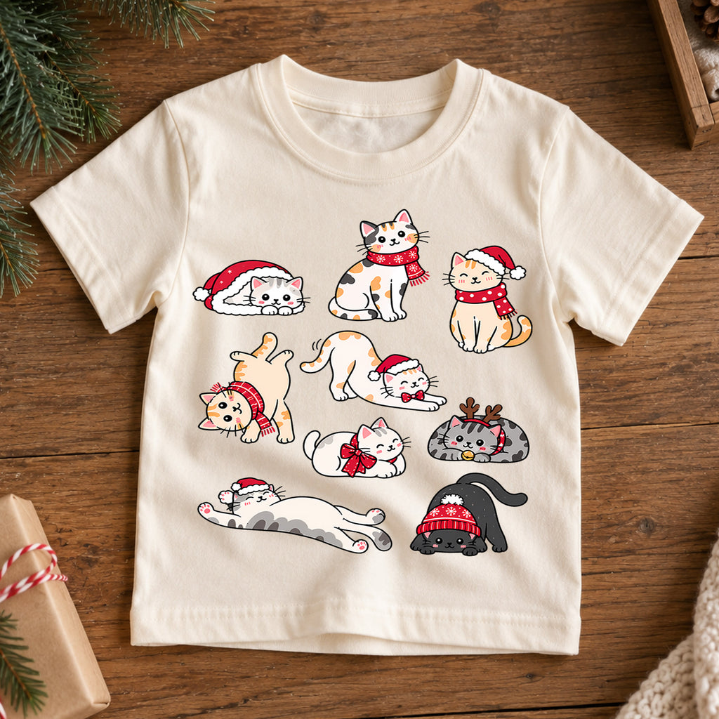 Cute Christmas Cats Shirt, Toddler Xmas Tee, Festive Kitty Holiday Outfit, Funny Cat Lover Kids Gift, Winter Holiday Top, Youth Shirt — product view 7