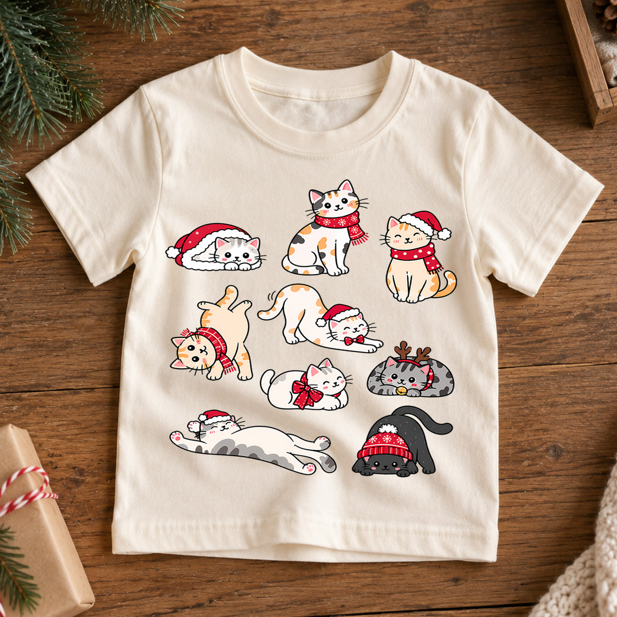 Cute Christmas Cats Shirt, Toddler Xmas Tee, Festive Kitty Holiday Outfit, Funny Cat Lover Kids Gift, Winter Holiday Top, Youth Shirt — product view 7