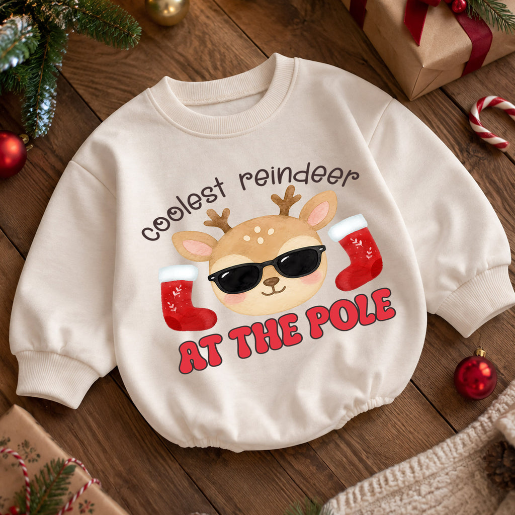 Christmas Reindeer Baby Romper, Coolest Reindeer at the Pole Outfit, Funny Holiday Romper, Cute Toddler Christmas Gift — product view 5