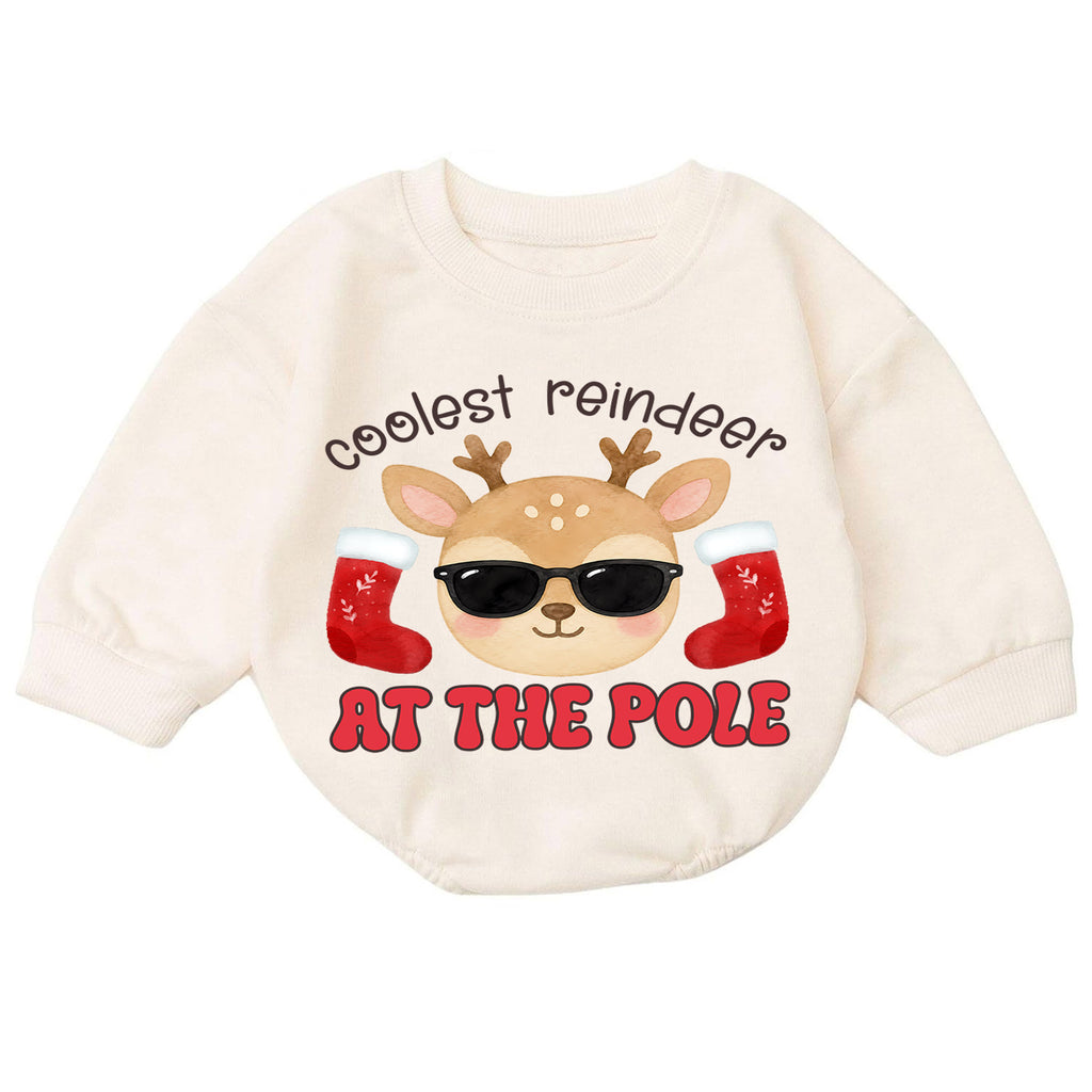 Christmas Reindeer Baby Romper, Coolest Reindeer at the Pole Outfit, Funny Holiday Romper, Cute Toddler Christmas Gift — product view 7