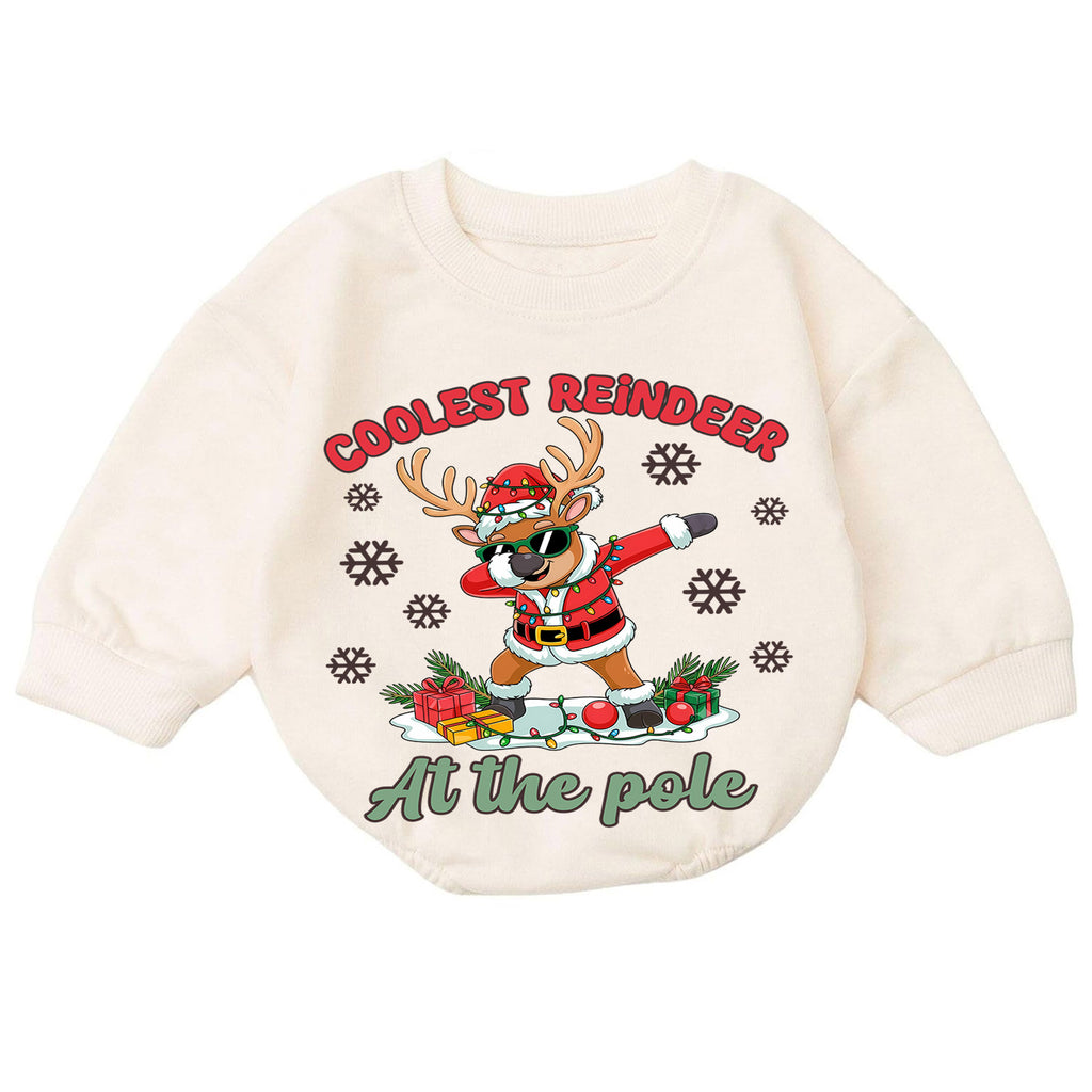 Coolest Reindeer Christmas Romper, North Pole Reindeer Baby Romper, Funny Toddler Holiday Romper, Christmas Outfit Gift — product view 7