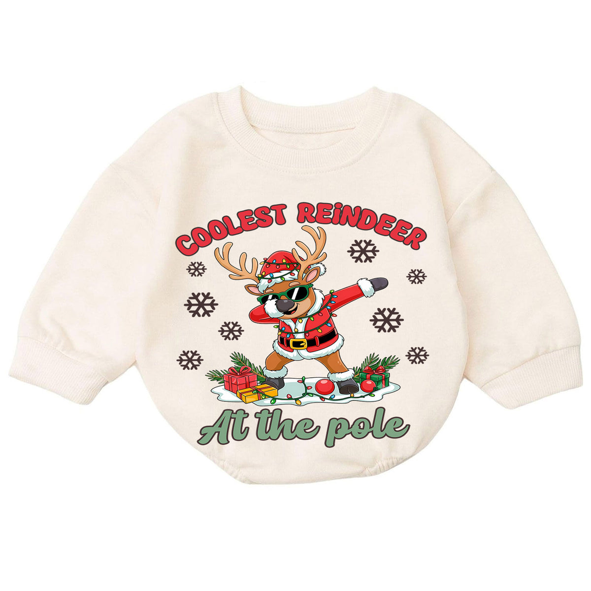 Coolest Reindeer Christmas Romper, North Pole Reindeer Baby Romper, Funny Toddler Holiday Romper, Christmas Outfit Gift — product view 7