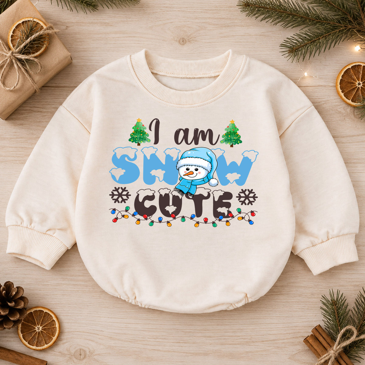 I Am Snow Cute Christmas Romper, Snowman Toddler Holiday Romper, Cute Baby Winter Christmas Romper, Baby Xmas Outfit Gift — product view 1