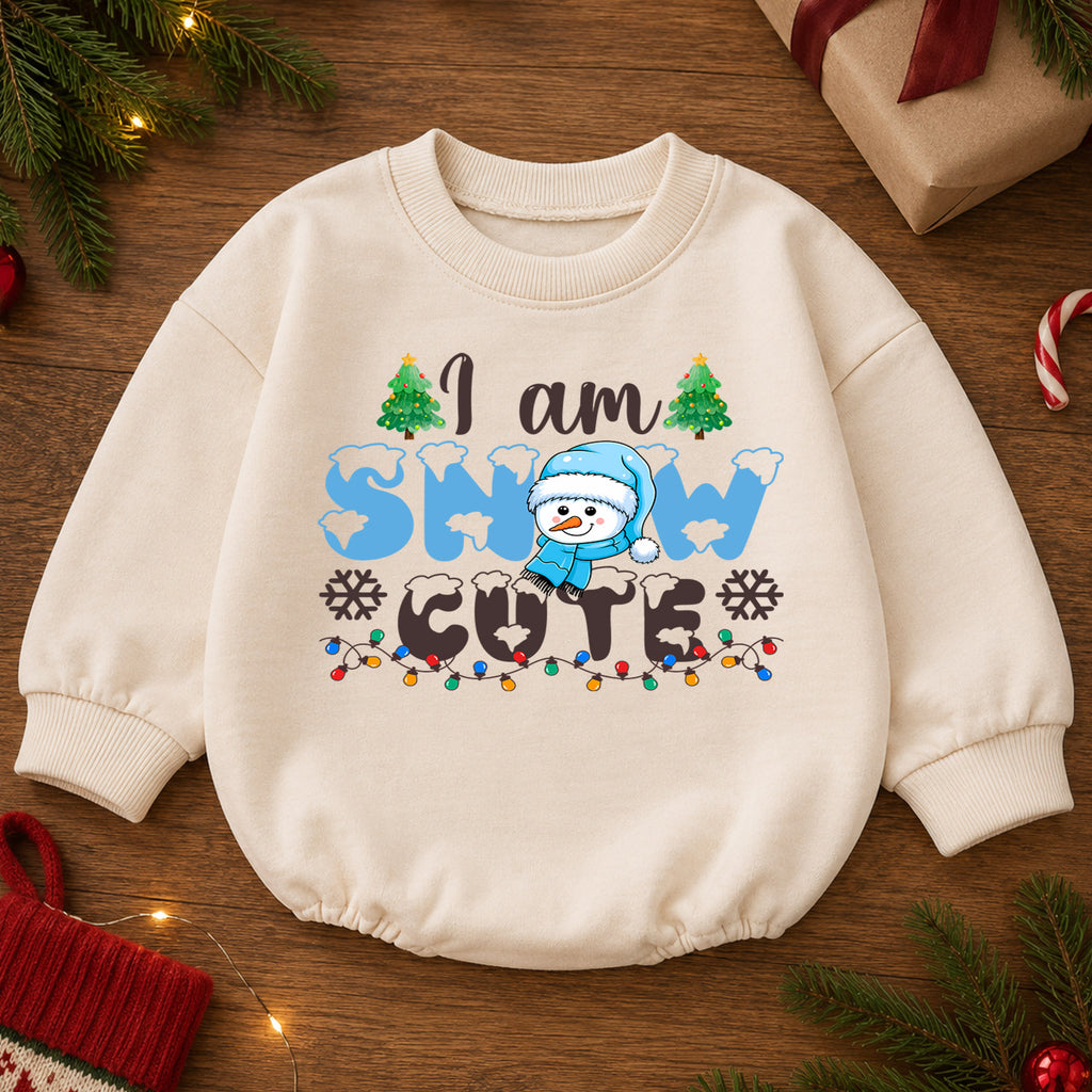 I Am Snow Cute Christmas Romper, Snowman Toddler Holiday Romper, Cute Baby Winter Christmas Romper, Baby Xmas Outfit Gift — product view 2