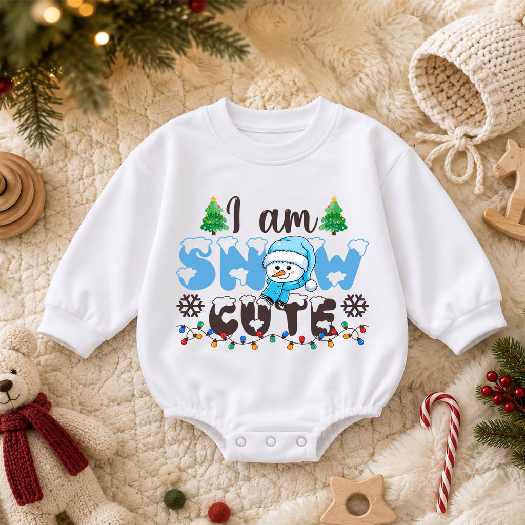 I Am Snow Cute Christmas Romper, Snowman Toddler Holiday Romper, Cute Baby Winter Christmas Romper, Baby Xmas Outfit Gift — product view 3