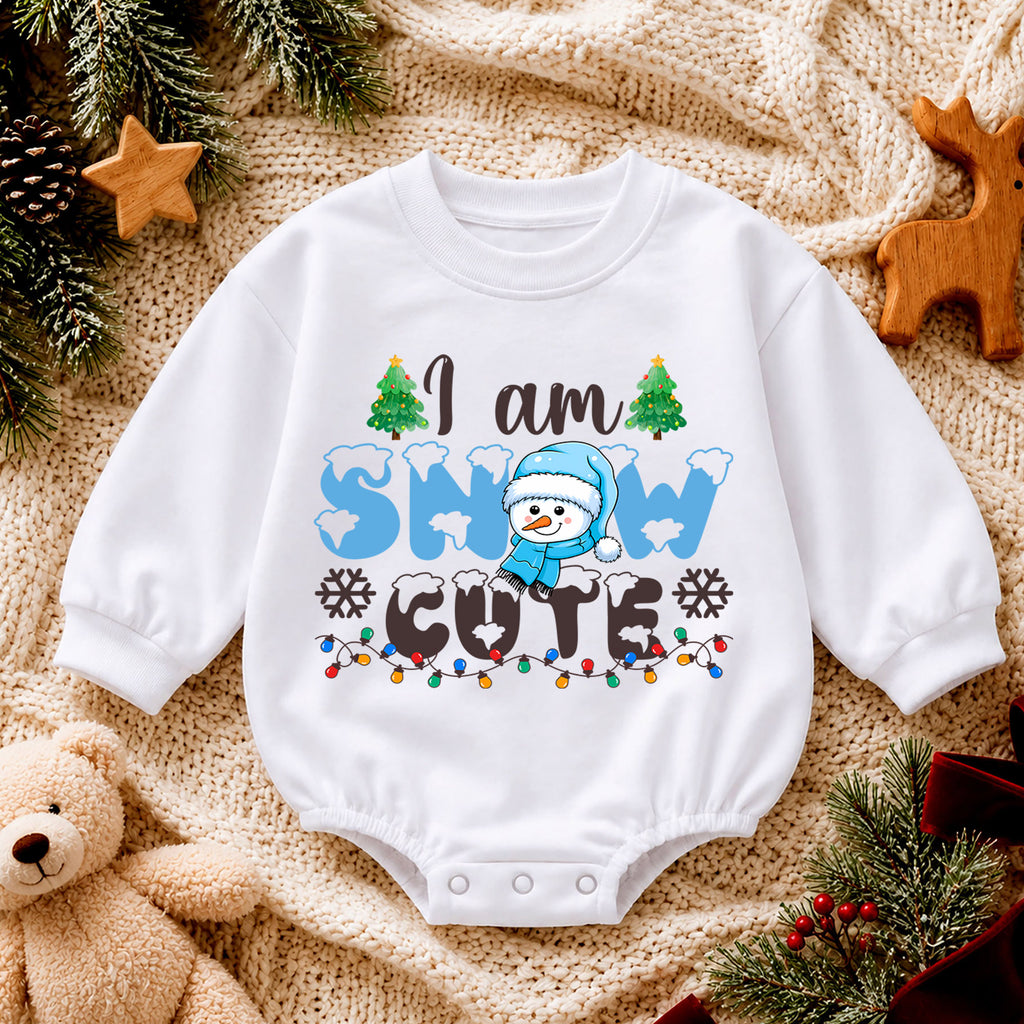I Am Snow Cute Christmas Romper, Snowman Toddler Holiday Romper, Cute Baby Winter Christmas Romper, Baby Xmas Outfit Gift — product view 4