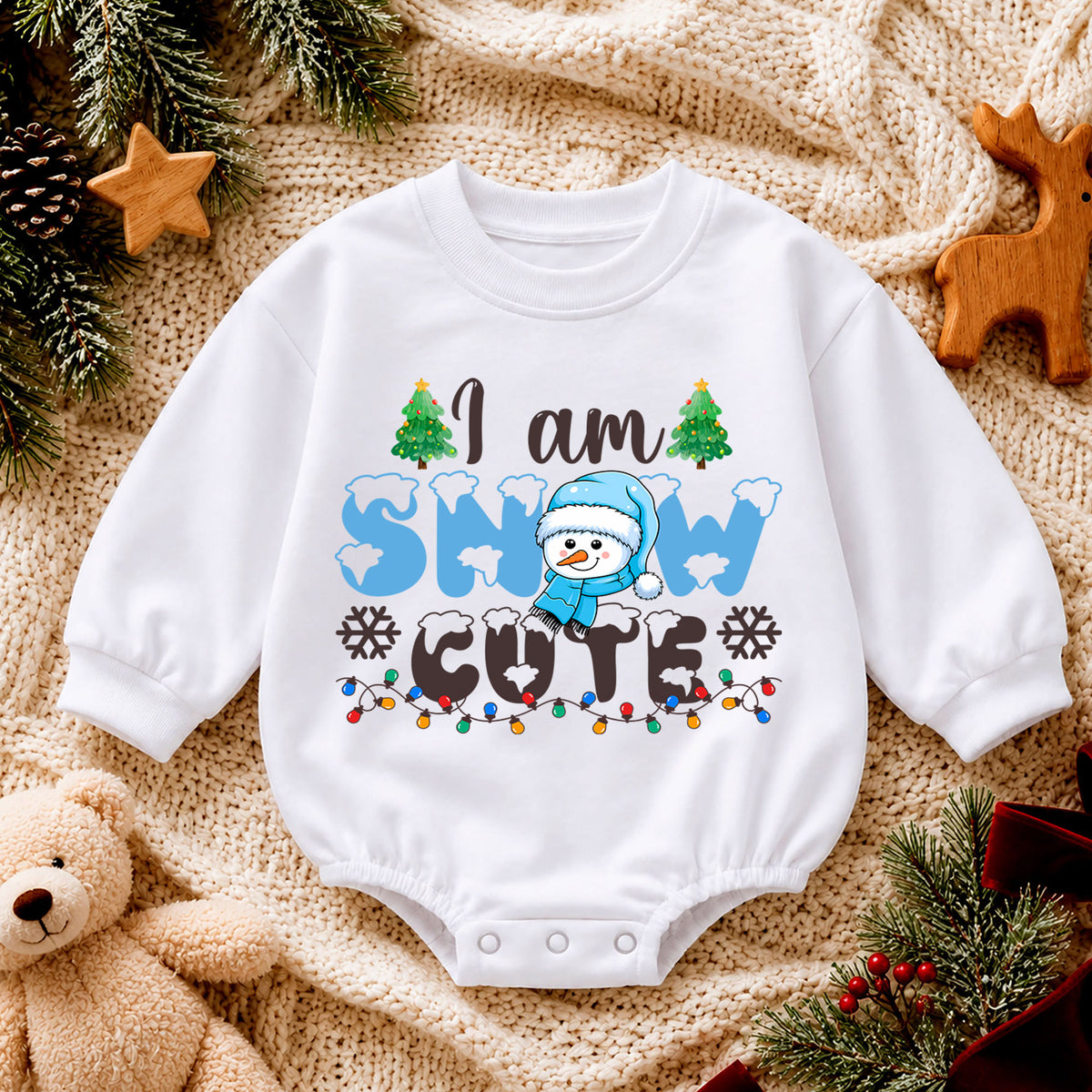 I Am Snow Cute Christmas Romper, Snowman Toddler Holiday Romper, Cute Baby Winter Christmas Romper, Baby Xmas Outfit Gift — product view 4