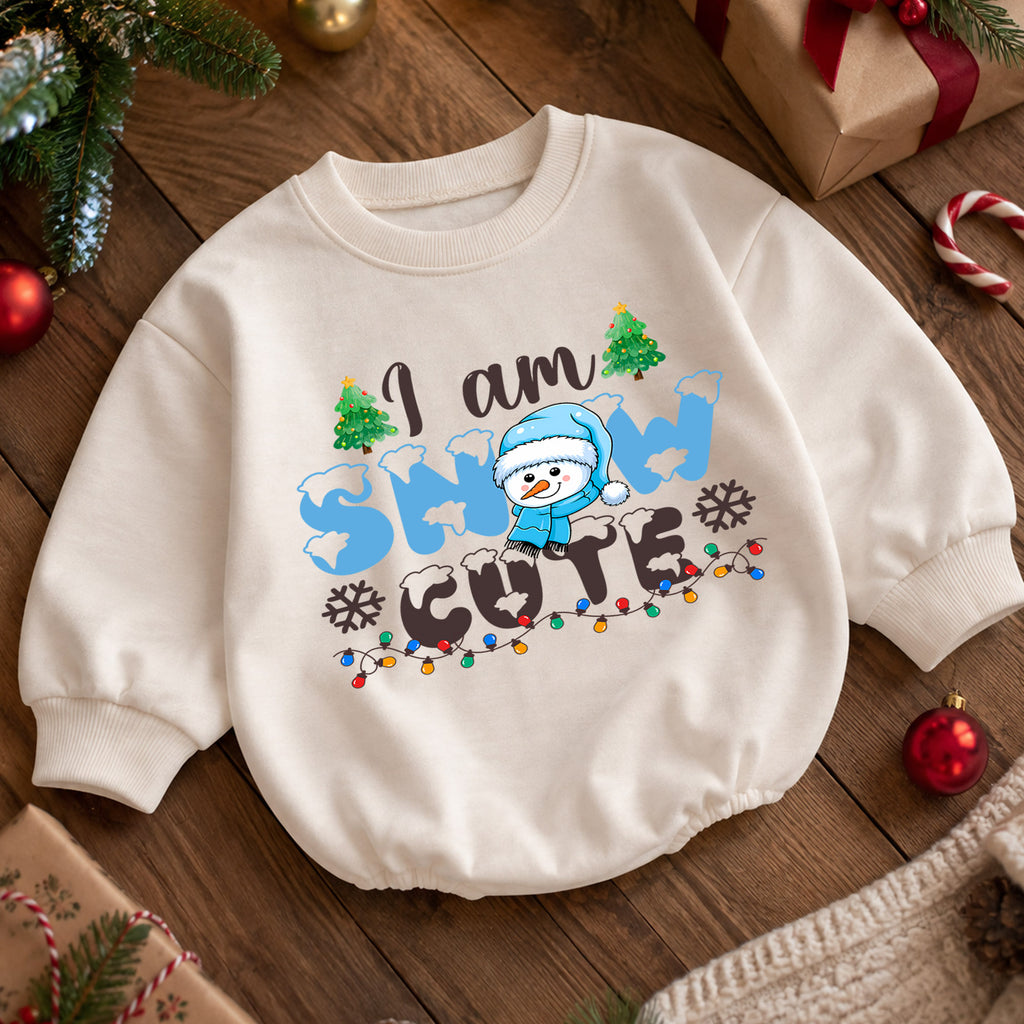 I Am Snow Cute Christmas Romper, Snowman Toddler Holiday Romper, Cute Baby Winter Christmas Romper, Baby Xmas Outfit Gift — product view 5