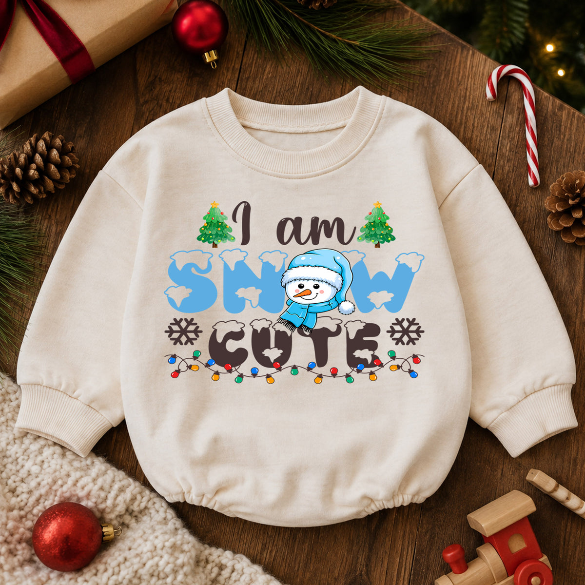 I Am Snow Cute Christmas Romper, Snowman Toddler Holiday Romper, Cute Baby Winter Christmas Romper, Baby Xmas Outfit Gift — product view 6