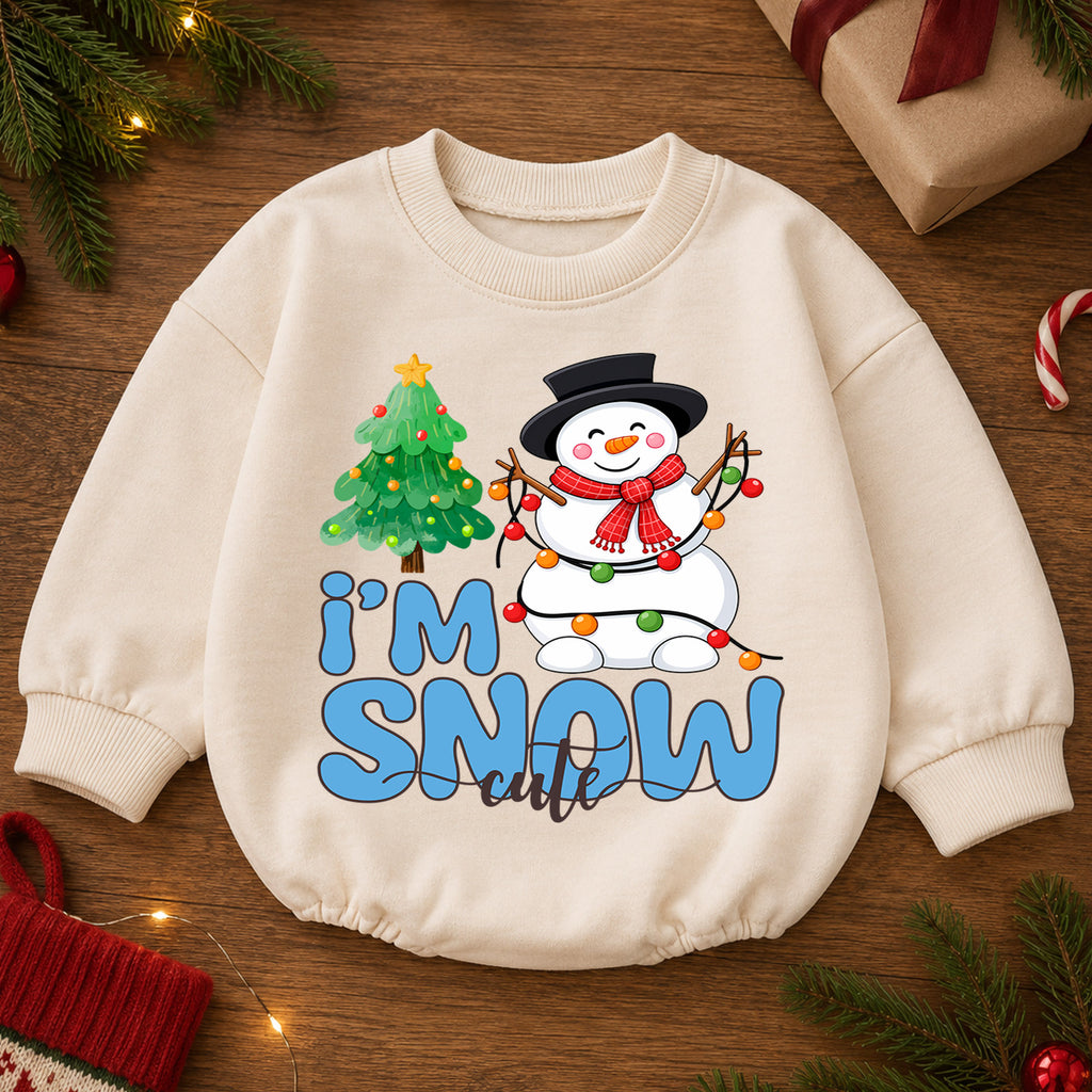 I'm Snow Cute Christmas Romper, Snowman Toddler Holiday Romper, Cute Baby Christmas Outfit, Winter Baby Romper Gift — product view 2