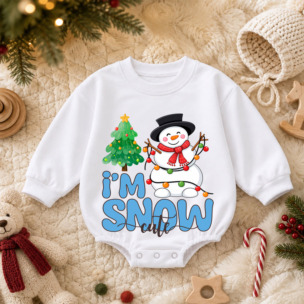 I'm Snow Cute Christmas Romper, Snowman Toddler Holiday Romper, Cute Baby Christmas Outfit, Winter Baby Romper Gift — product view 3