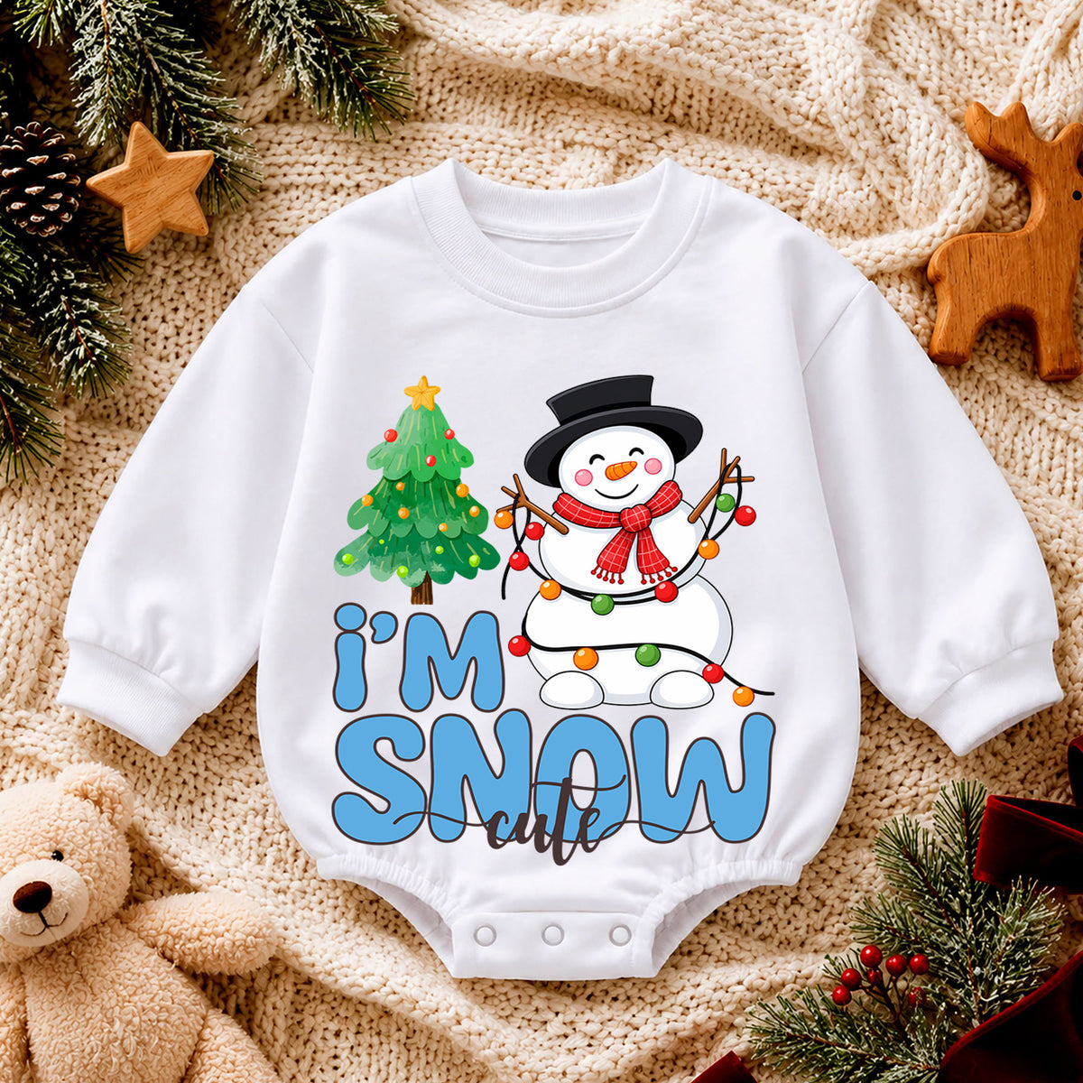 I'm Snow Cute Christmas Romper, Snowman Toddler Holiday Romper, Cute Baby Christmas Outfit, Winter Baby Romper Gift — product view 4