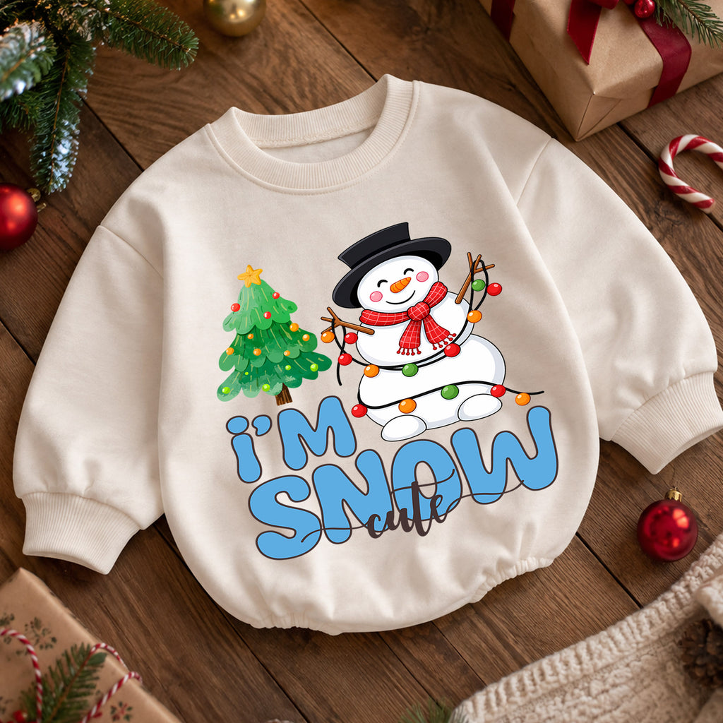 I'm Snow Cute Christmas Romper, Snowman Toddler Holiday Romper, Cute Baby Christmas Outfit, Winter Baby Romper Gift — product view 5