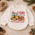 I Dig Christmas Bulldozer Baby Romper, 1st Construction Truck Holiday Outfit, Christmas Digger Romper, Excavator Xmas Gift for Boys — product view 1