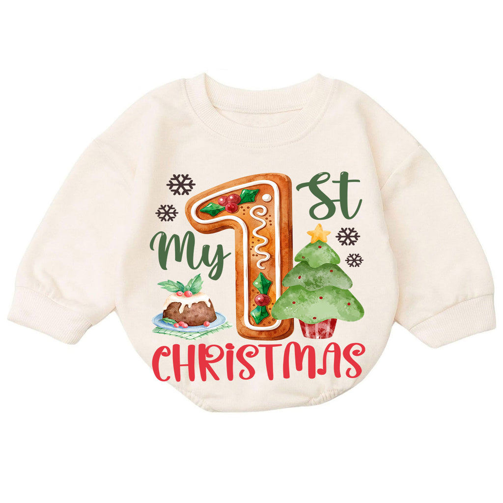 My 1st Christmas Gingerbread Baby Romper,1st First Christmas Number One Outfit, Holiday Keepsake Romper, Baby Xmas Gift for Boys or Girls — product view 7