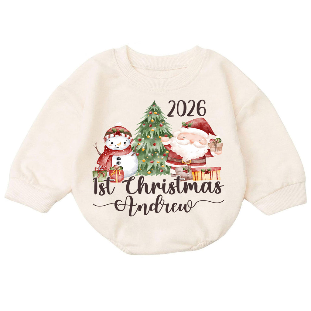 Personalized 1st Christmas Baby Romper, Custom Name 2026 Santa Snowman Tree Outfit, My First Christmas Keepsake Gift for Baby — product view 7