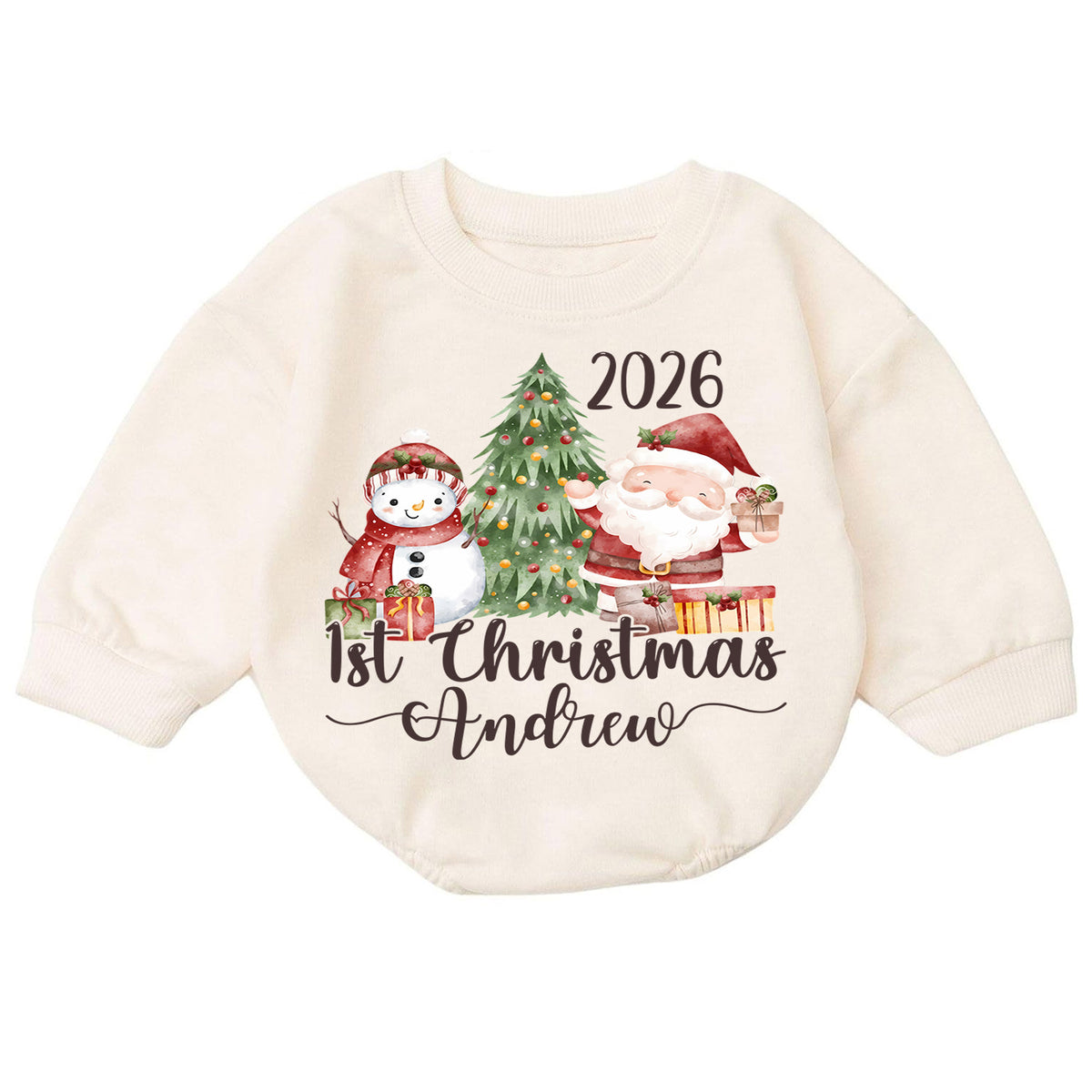Personalized 1st Christmas Baby Romper, Custom Name 2026 Santa Snowman Tree Outfit, My First Christmas Keepsake Gift for Baby — product view 7