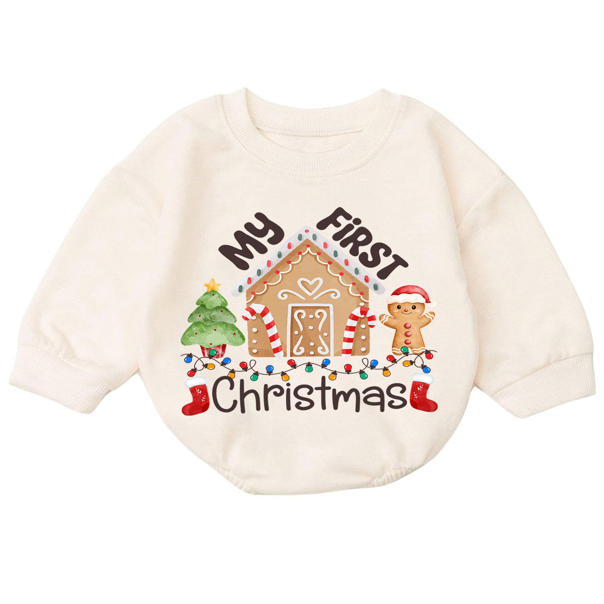 My First Christmas Gingerbread House Baby Romper, Baby First Xmas Outfit, 1st Cute Gingerbread Holiday Romper, Christmas Keepsake Gift — product view 7