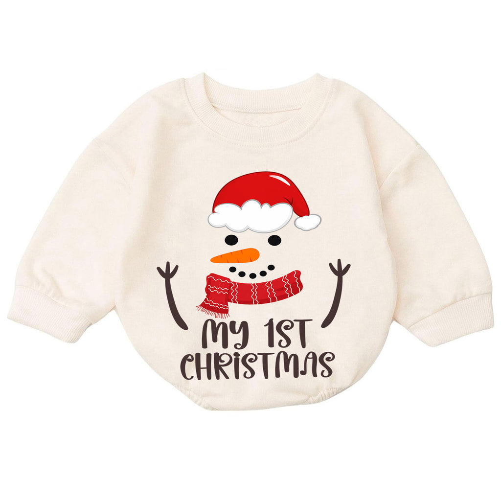 My 1st Christmas Snowman Baby Romper, Baby First Christmas & 1st Birthday Holiday Outfit, Snowman Toddler Xmas Romper, Keepsake Gift — product view 7