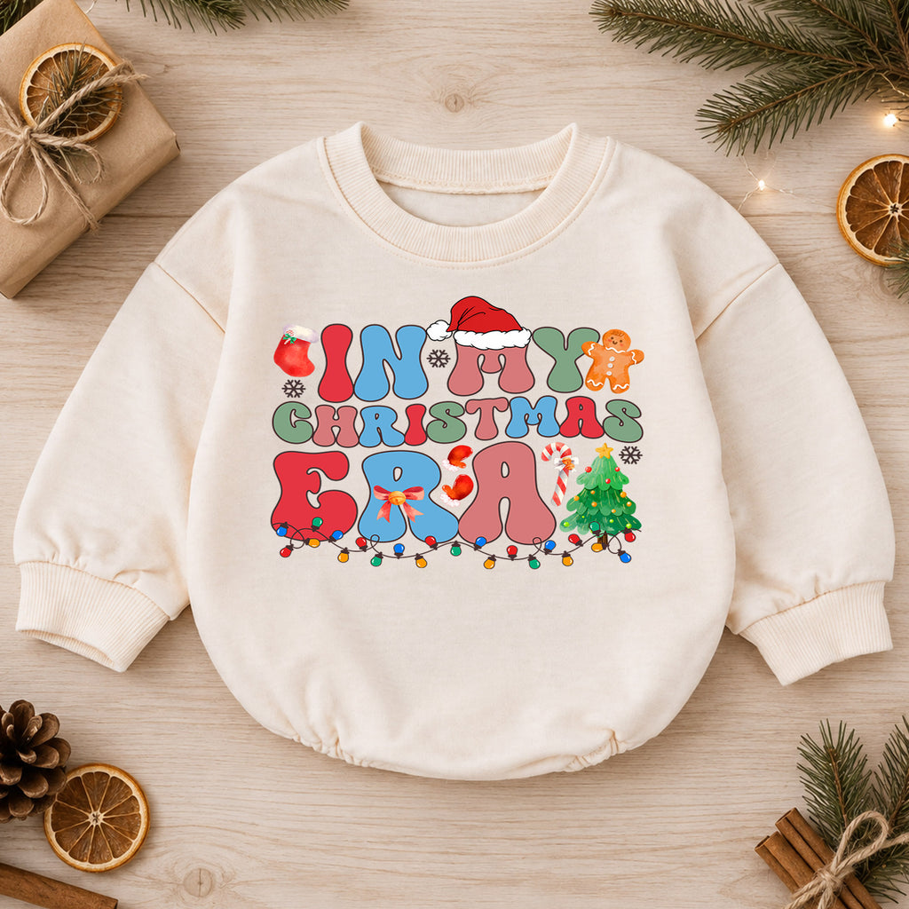 In My Christmas Era Romper, Retro Christmas Baby Romper, Toddler Holiday Romper, Cute Festive Christmas Outfit Gift — product view 1