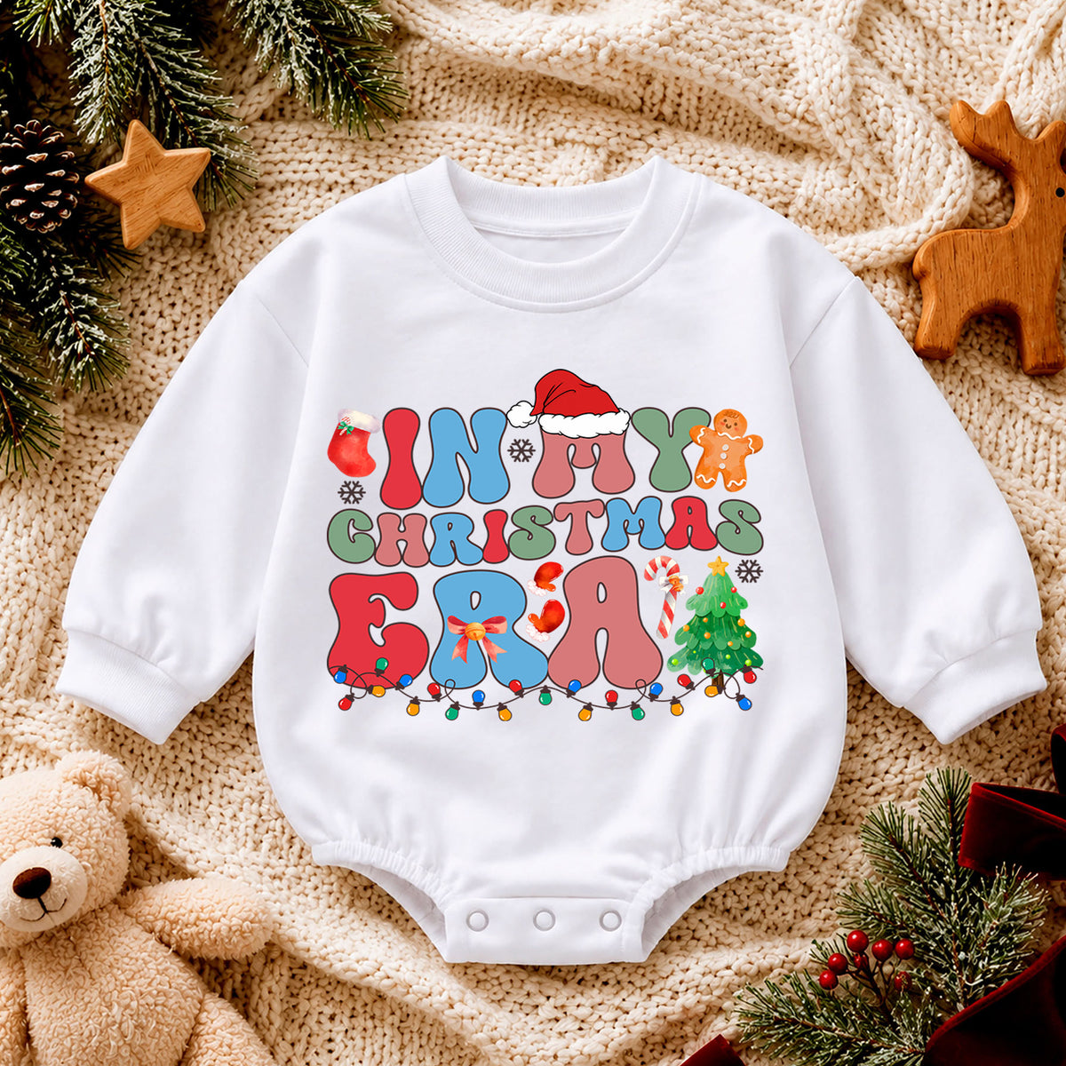 In My Christmas Era Romper, Retro Christmas Baby Romper, Toddler Holiday Romper, Cute Festive Christmas Outfit Gift — product view 4