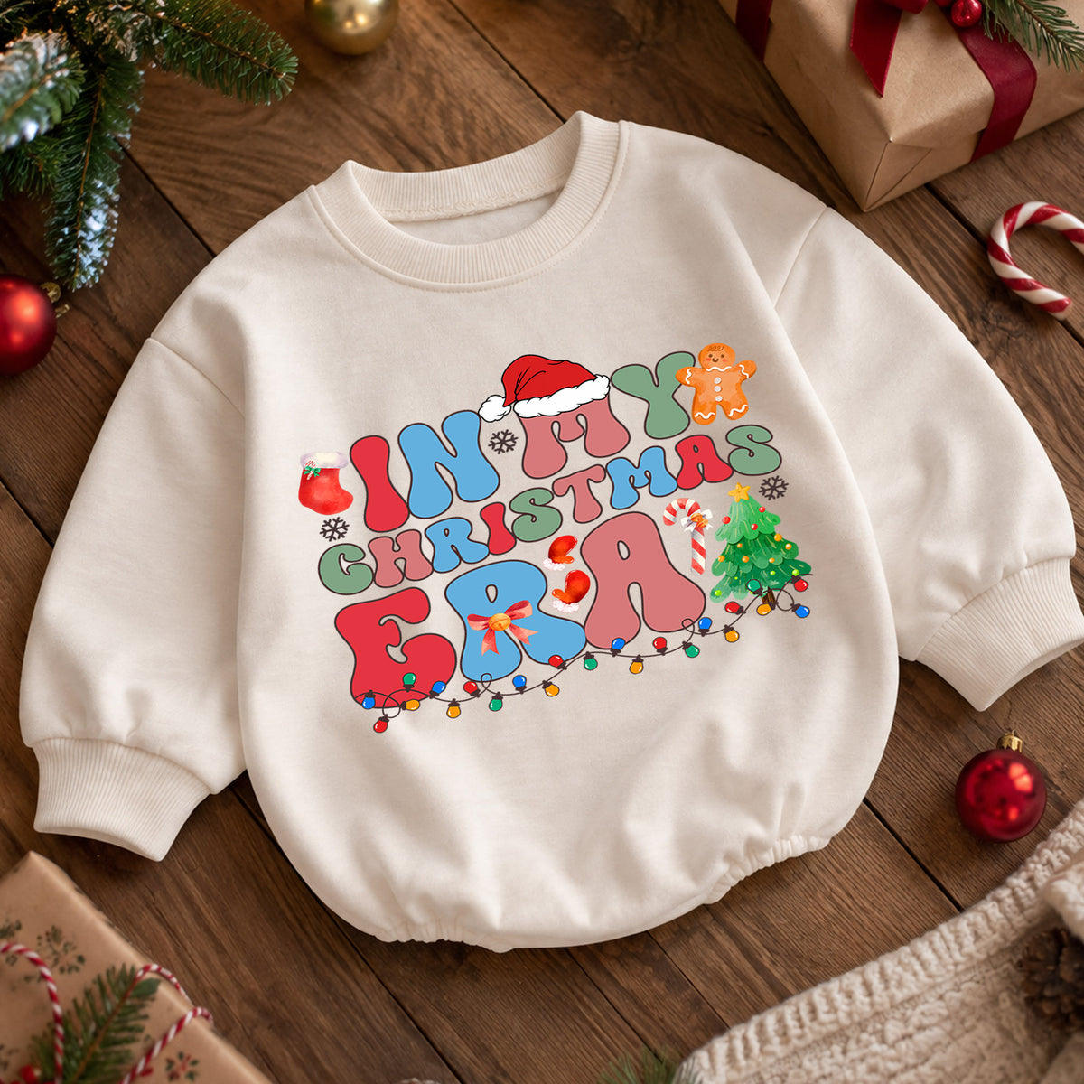 In My Christmas Era Romper, Retro Christmas Baby Romper, Toddler Holiday Romper, Cute Festive Christmas Outfit Gift — product view 5