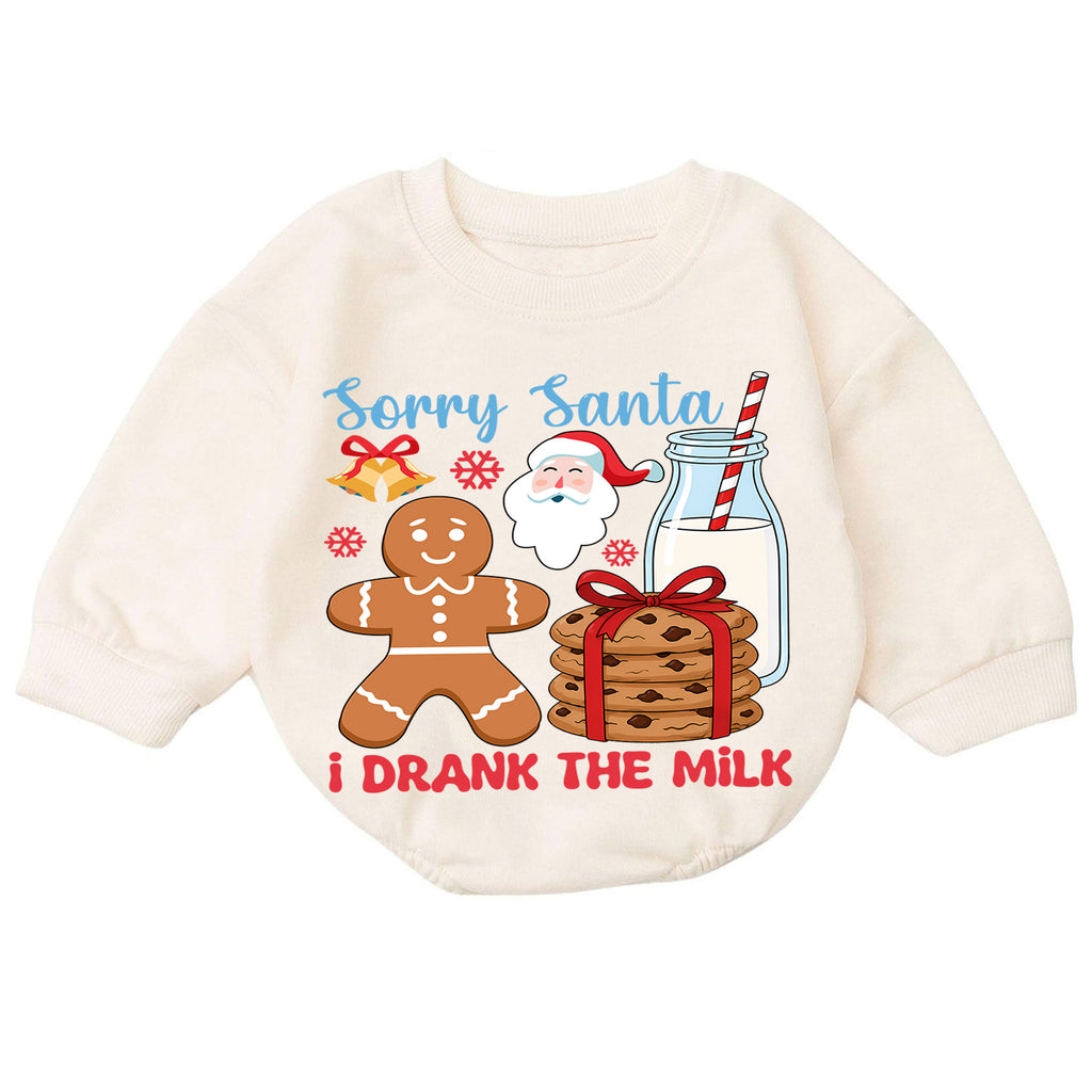 Sorry Santa I Drank the Milk Baby Romper, Gingerbread 1st Birthday Christmas Outfit, Cookies and Milk Toddler Xmas Romper, Baby Gift — product view 7