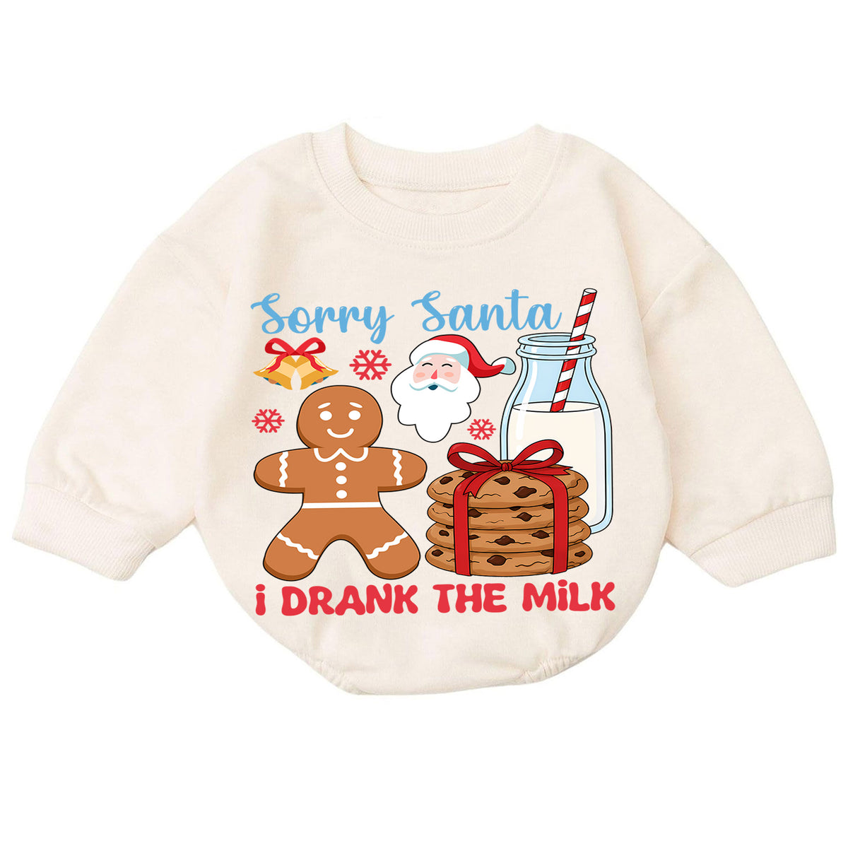 Sorry Santa I Drank the Milk Baby Romper, Gingerbread 1st Birthday Christmas Outfit, Cookies and Milk Toddler Xmas Romper, Baby Gift — product view 7