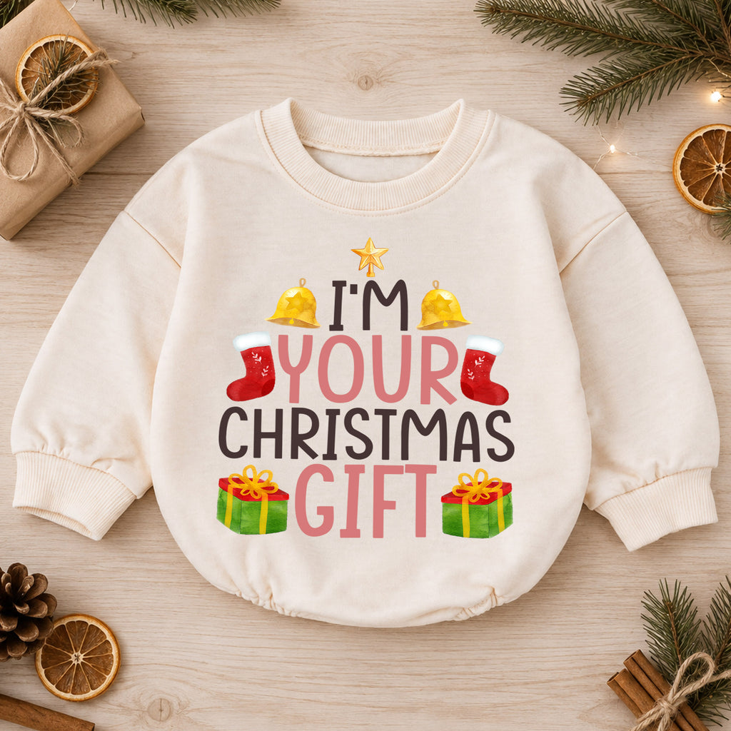 I’m Your 1st Birthday Christmas Gift Baby Romper, Cute Holiday Toddler Outfit, Funny Christmas Present Romper, Baby Xmas Gift for Baby — product view 1