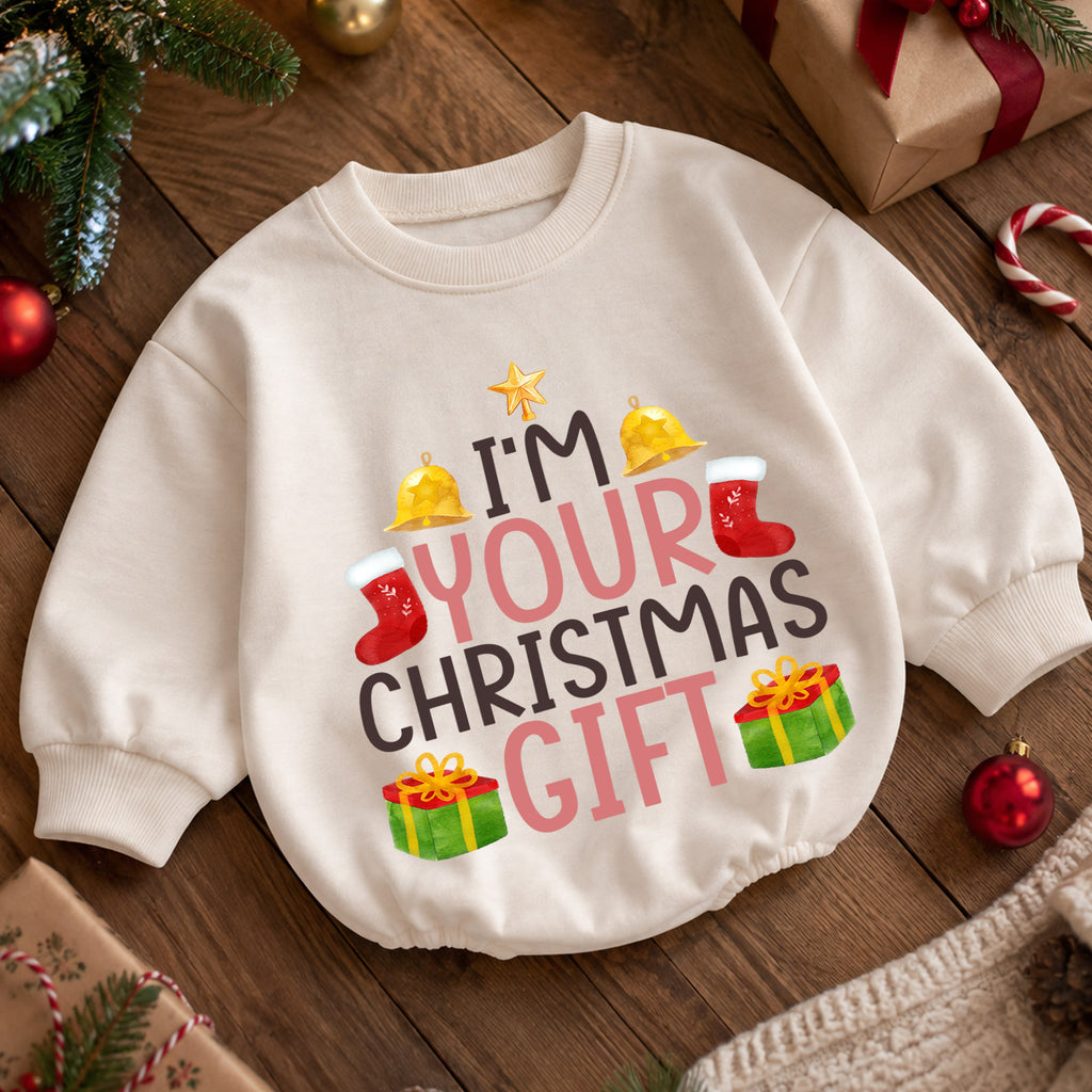 I’m Your 1st Birthday Christmas Gift Baby Romper, Cute Holiday Toddler Outfit, Funny Christmas Present Romper, Baby Xmas Gift for Baby — product view 5