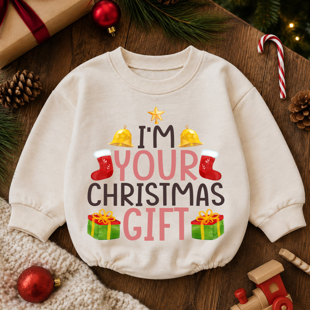I’m Your 1st Birthday Christmas Gift Baby Romper, Cute Holiday Toddler Outfit, Funny Christmas Present Romper, Baby Xmas Gift for Baby — product view 6