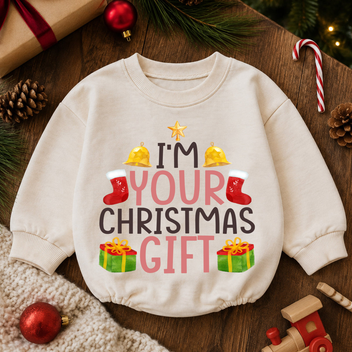 I’m Your 1st Birthday Christmas Gift Baby Romper, Cute Holiday Toddler Outfit, Funny Christmas Present Romper, Baby Xmas Gift for Baby — product view 6