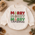 Merry Christmas Baby Romper, Retro Holiday Tree Cake Outfit, Cute Christmas Romper, Toddler Xmas Gift, Festive Baby Outfit — product view 1