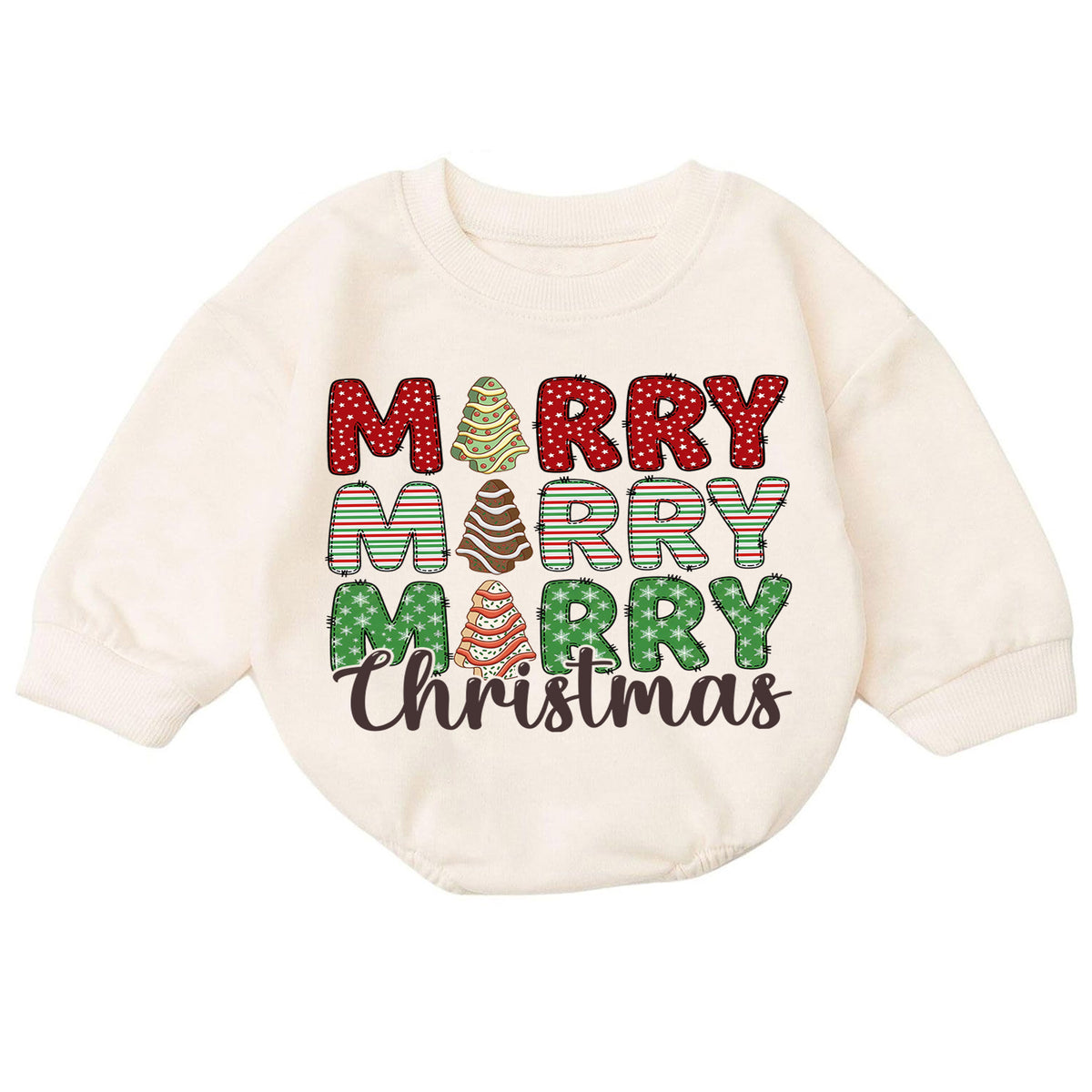 Merry Christmas Baby Romper, Retro Holiday Tree Cake Outfit, Cute Christmas Romper, Toddler Xmas Gift, Festive Baby Outfit — product view 7