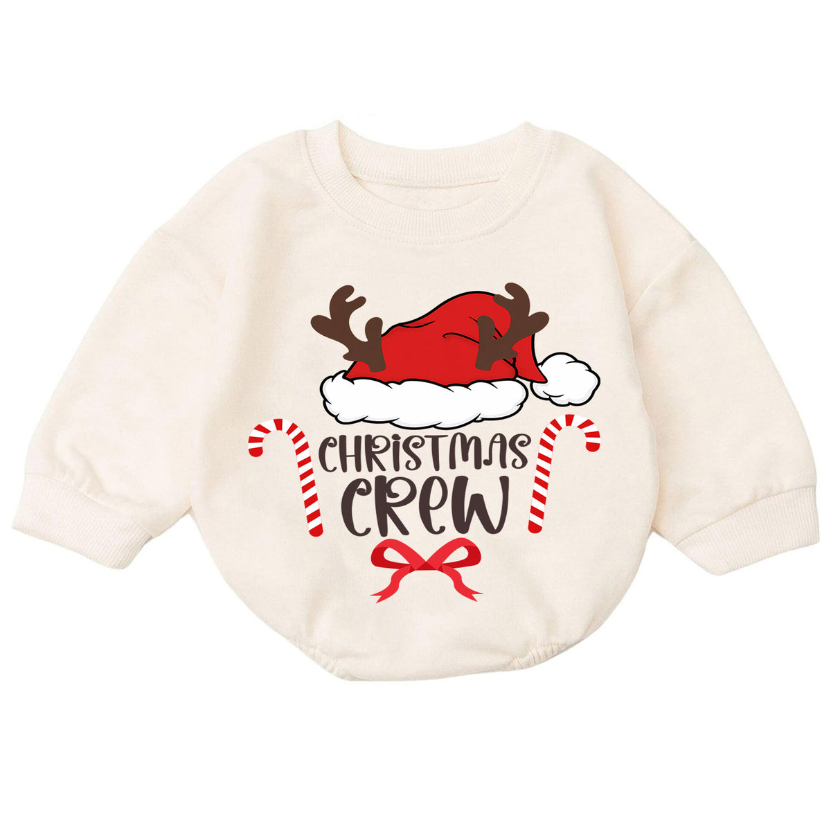 Christmas Crew Baby Romper, Santa Hat Reindeer 1st Birthday Holiday Outfit, Candy Cane Toddler Xmas Romper, Family Christmas Gift — product view 7
