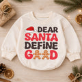 Dear Santa Define Good Baby Romper, Funny Gingerbread 1st Birthday Christmas Outfit, Toddler Xmas Romper, Cute Holiday Gift for Baby — product view 1