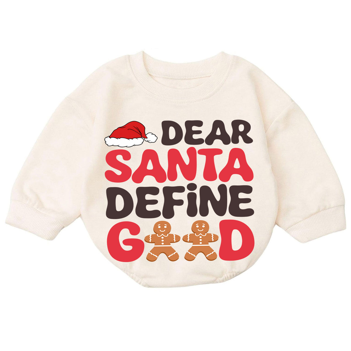 Dear Santa Define Good Baby Romper, Funny Gingerbread 1st Birthday Christmas Outfit, Toddler Xmas Romper, Cute Holiday Gift for Baby — product view 7