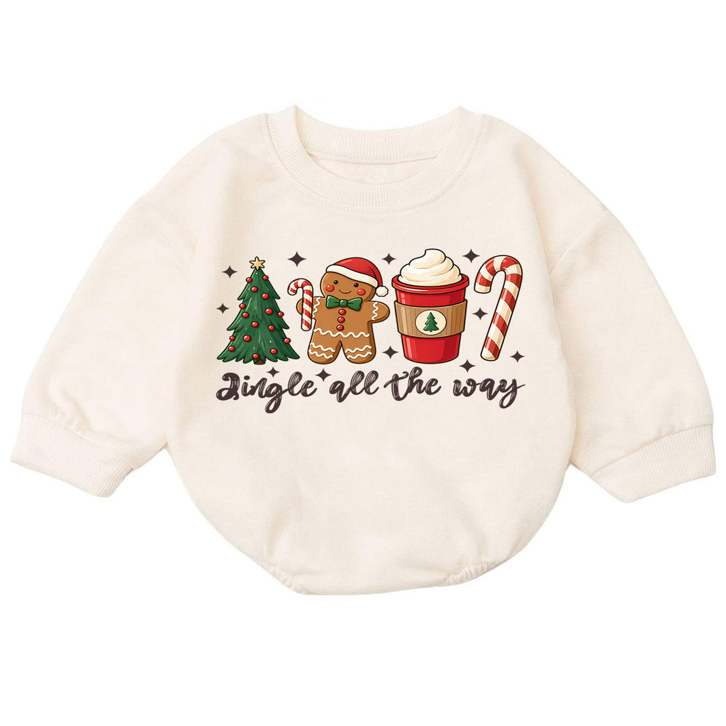 Jingle All the Way Baby Romper, Gingerbread Coffee 1st Birthday Christmas Outfit, Candy Cane Toddler Xmas Romper, Cute Holiday Gift — product view 7