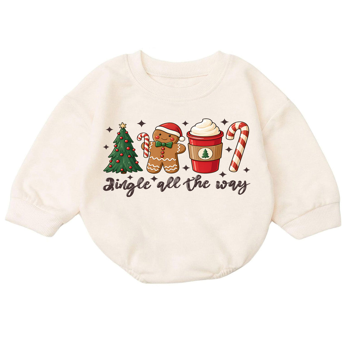 Jingle All the Way Baby Romper, Gingerbread Coffee 1st Birthday Christmas Outfit, Candy Cane Toddler Xmas Romper, Cute Holiday Gift — product view 7