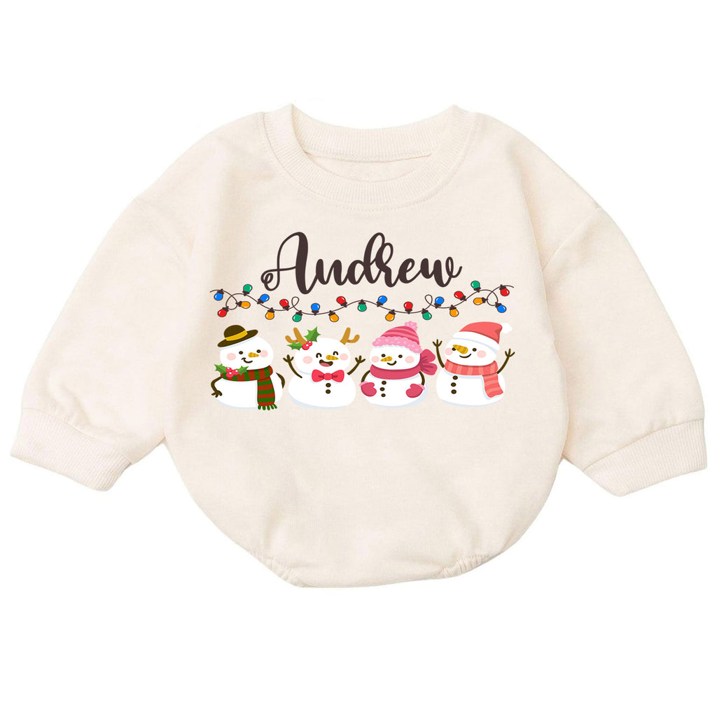 Custom Name Christmas Baby Romper, Personalized Snowman Family Holiday Outfit, Cute 1st Christmas Gift for Baby Boys and Girls — product view 7