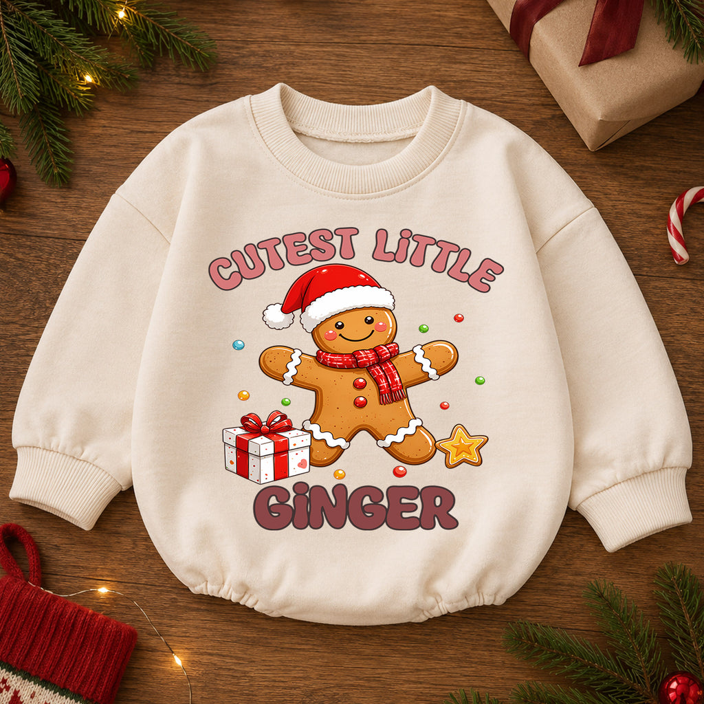 Cutest Little Ginger Baby Romper, Gingerbread Christmas Toddler Outfit, Cute Holiday Romper, 1st Birthday Christmas Gift — product view 2