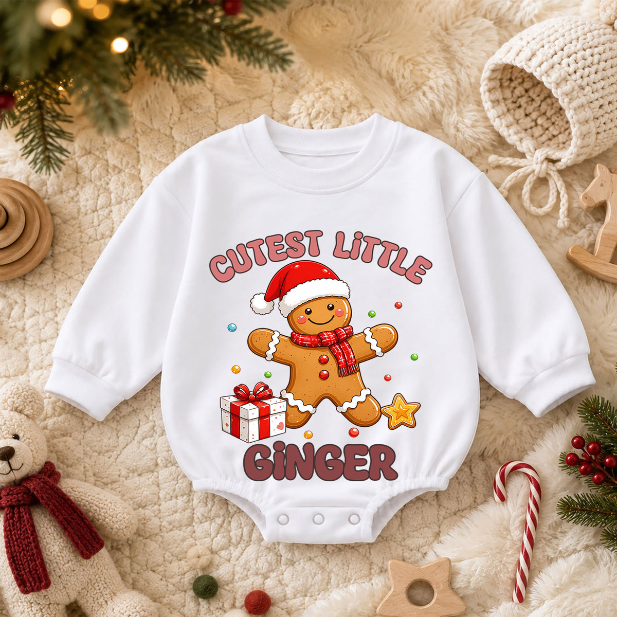 Cutest Little Ginger Baby Romper, Gingerbread Christmas Toddler Outfit, Cute Holiday Romper, 1st Birthday Christmas Gift — product view 3