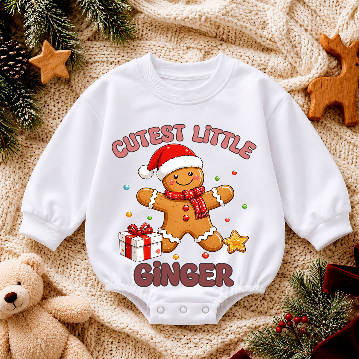 Cutest Little Ginger Baby Romper, Gingerbread Christmas Toddler Outfit, Cute Holiday Romper, 1st Birthday Christmas Gift — product view 4